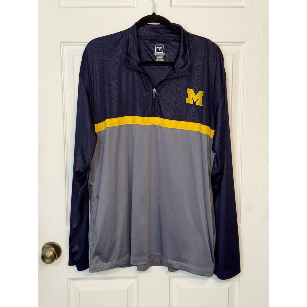 Michigan Wolverines Pullover Men's Extra Large Blue Quarter Zip Proedge Pockets
